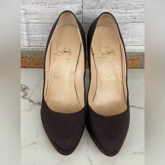 Christian Louboutin red bottom Brown Wool women’s Heels size 39 .8.5 - Picture 2 of 13